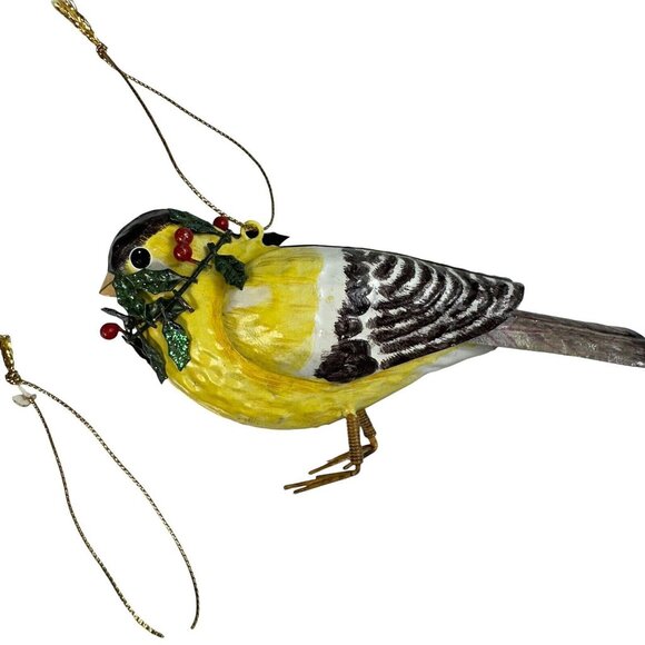 Lot of 3 Christmas ornaments birds Gold finch Blue Jay Cardinal - Picture 6 of 13